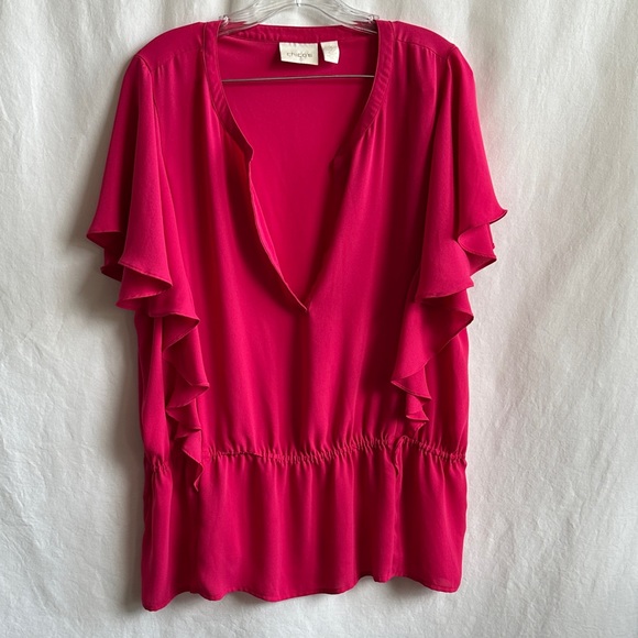 Chico's Tops - Chico's fuchsia flutter sleeve top with V-neck, elastic waist, size 3 (XL/16)